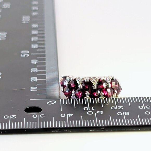 Sterling Silver Band Ring With Cushion Checkerboard Cut Rhodolite Garnet Size 9 - Picture 6 of 11